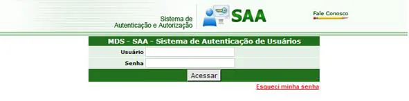 Tela do sistema: Login no SAA
