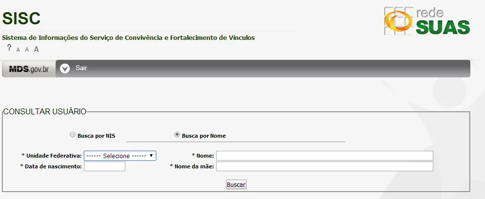 Tela do sistema: Busca de usuário por nome