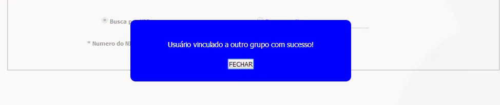 Tela do sistema: Operação realizada com sucesso