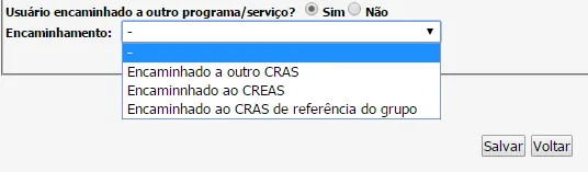 Tela do sistema: Encaminhamento do usuário desvinculado