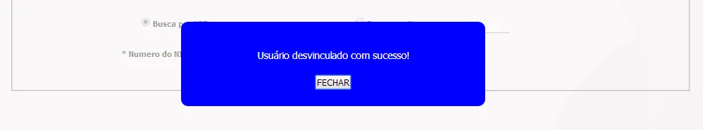 Tela do sistema: Desvinculação efetivada