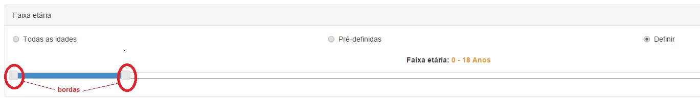 Tela do sistema: Filtro - definir a faixa etária